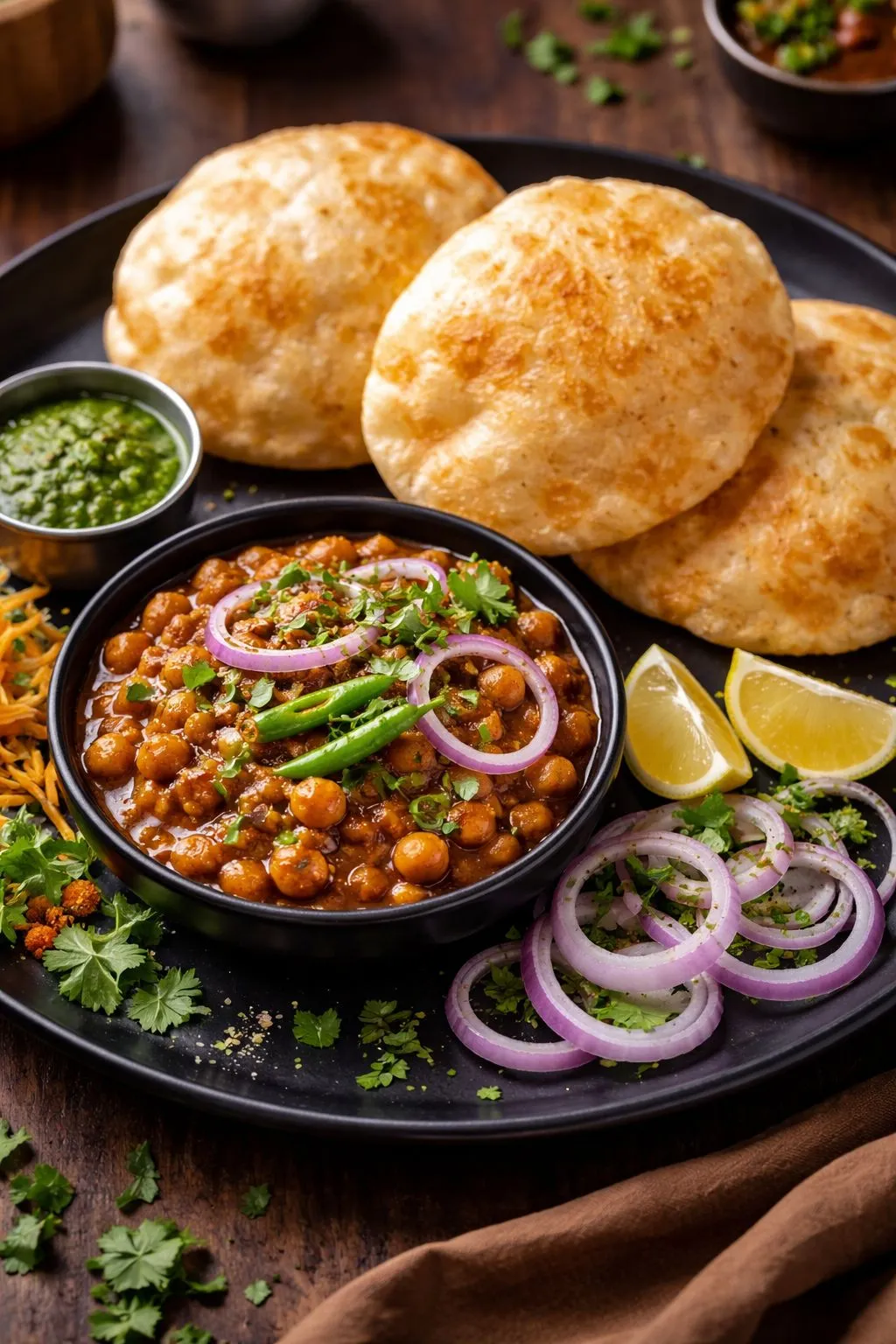 Chole Puri - spiced chickpea curry with soft puffed puris at Mummy's Tiffin, North York