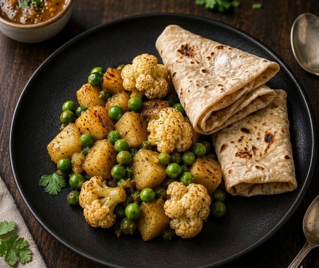 Mixed veg sabzi with roti - fresh Gujarati tiffin in North York